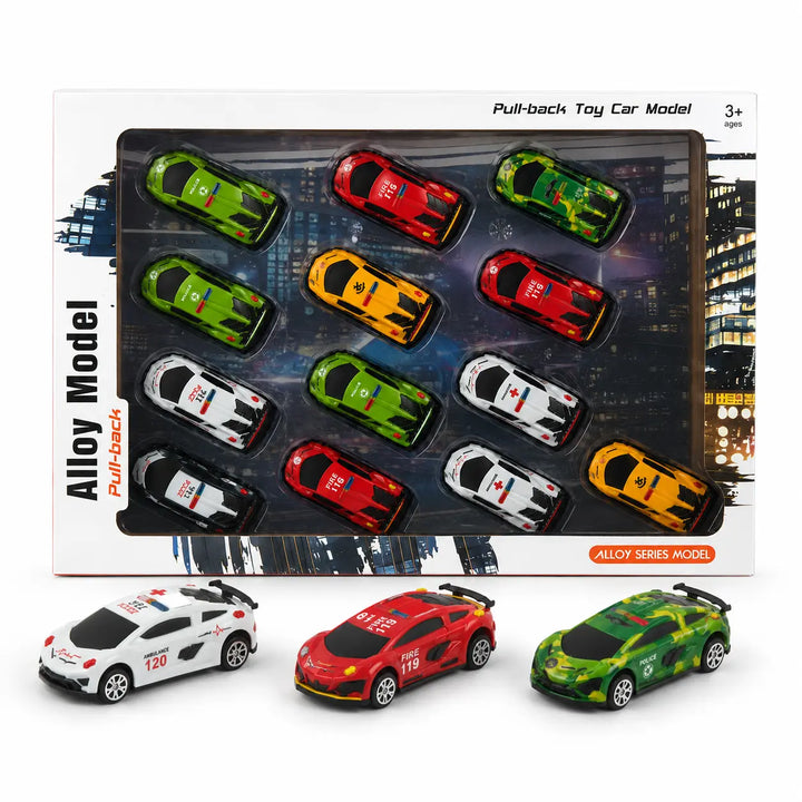 12x Metalen Pull-Back Auto’s
