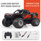 Zwarte 1:16 RC monster truck voor land en water met 4WD en grote banden