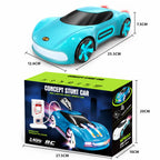 Blauwe 1:16 RC stunt auto met spray-effect, LED-verlichting en afstandsbediening