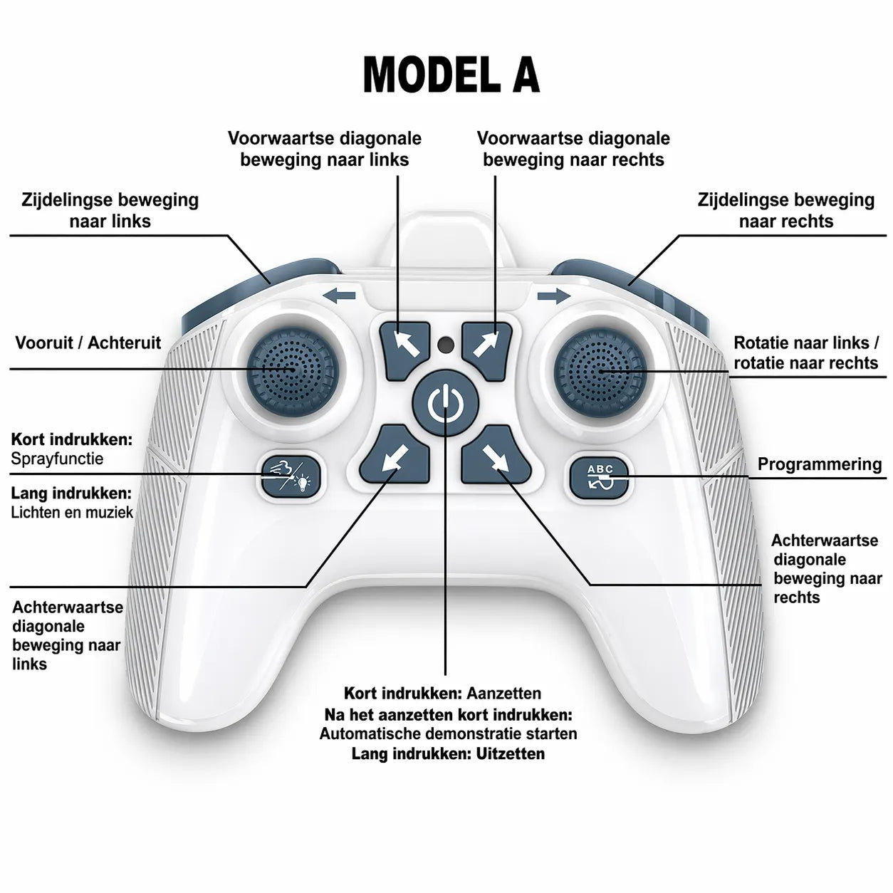 Blauwe 1:16 RC stunt auto met spray-effect, LED-verlichting en afstandsbediening