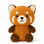 Zachte pluche knuffels rode panda eend pinguïn en blauw aapje