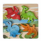 Houten dierenpuzzels, 4 stuks, bos, boerderij, jungle, zee, Bextunio