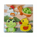 Houten dierenpuzzels, 4 stuks, bos, boerderij, jungle, zee, Bextunio