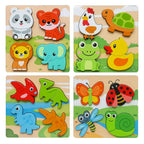 Houten dierenpuzzels, 4 stuks, bos, boerderij, jungle, zee, Bextunio