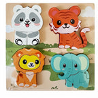 Houten dierenpuzzels, 4 stuks, bos, boerderij, jungle, zee, Bextunio