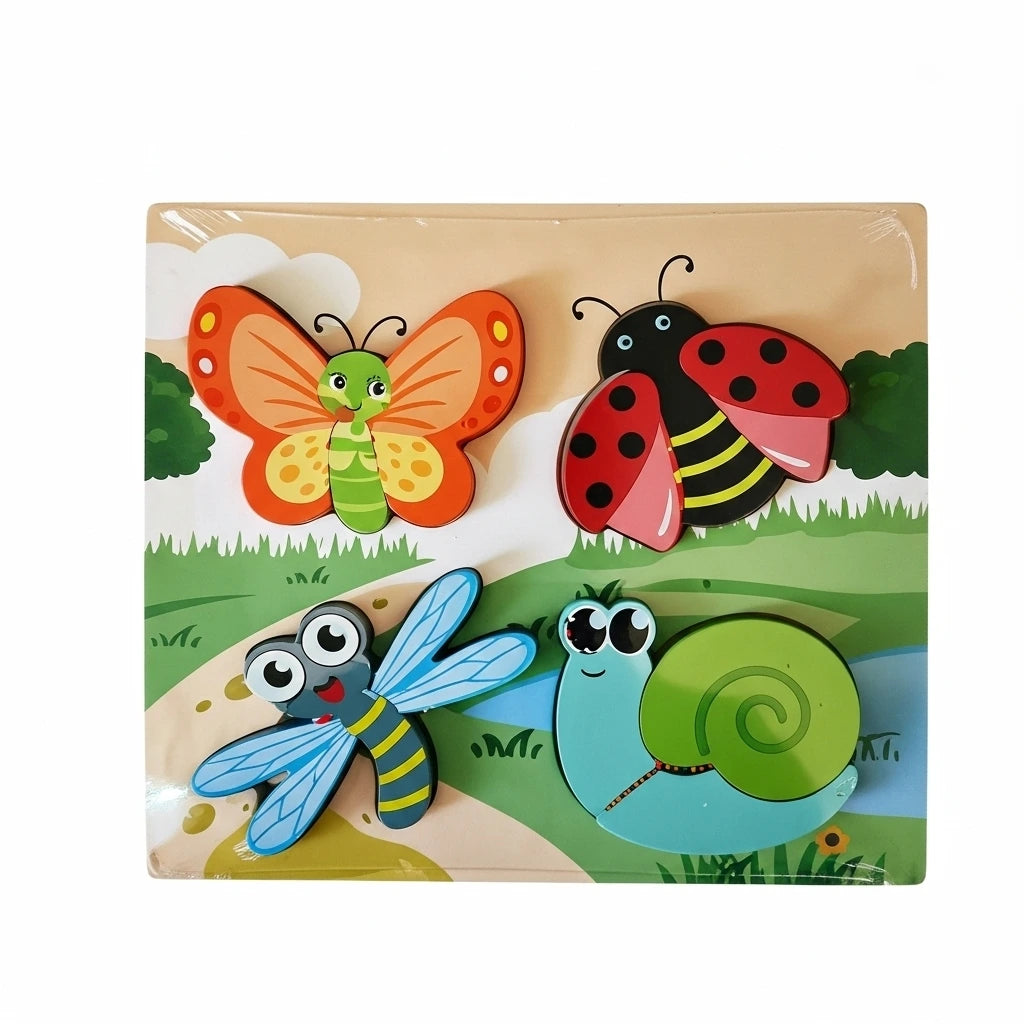 Houten dierenpuzzels, 4 stuks, bos, boerderij, jungle, zee, Bextunio