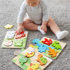 Houten dierenpuzzels, 4 stuks, bos, boerderij, jungle, zee, Bextunio