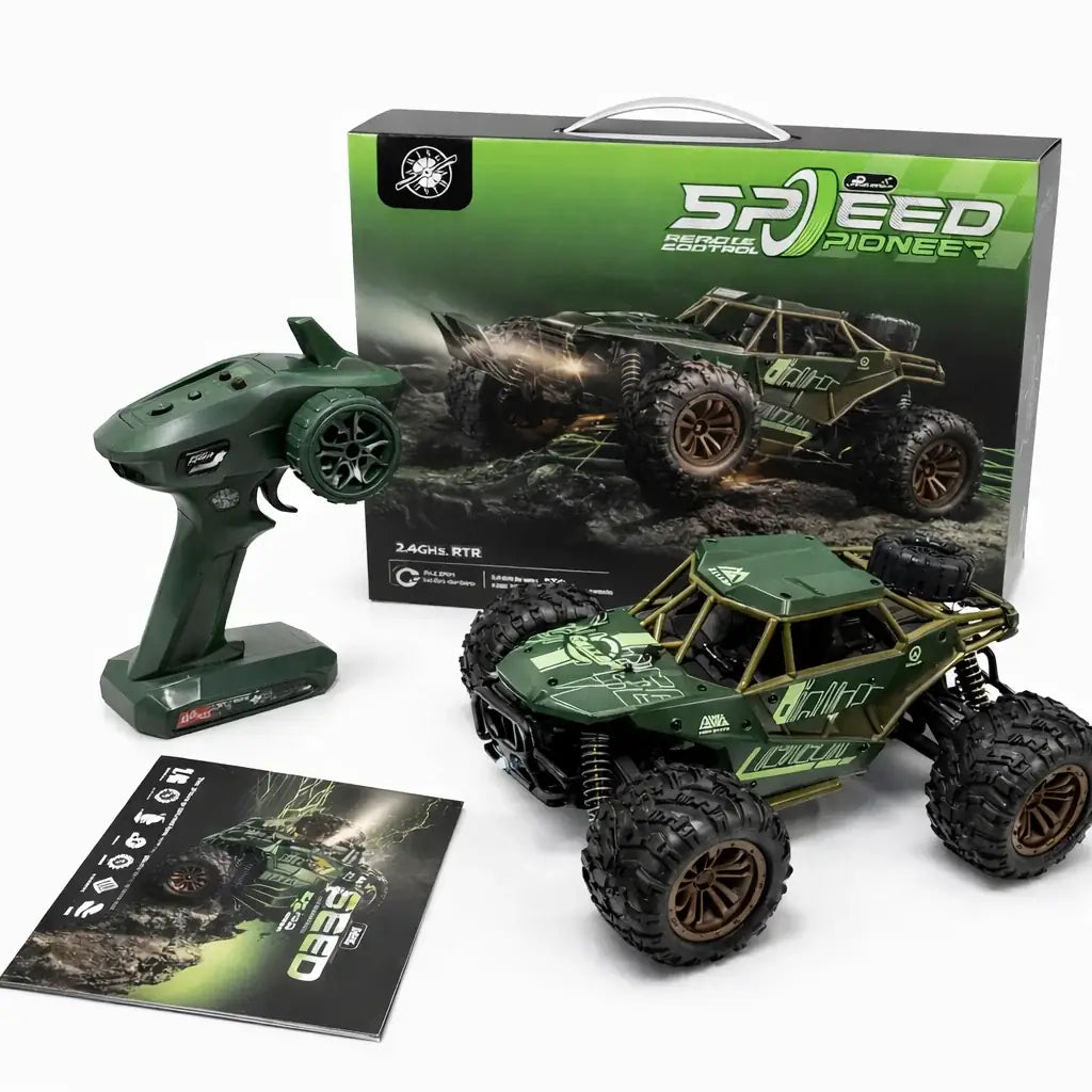 Groene 1:16 RC offroad auto met 4WD, grote banden en afstandsbediening