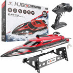 Rode en zwarte RC speedboot met afstandsbediening en originele doos
