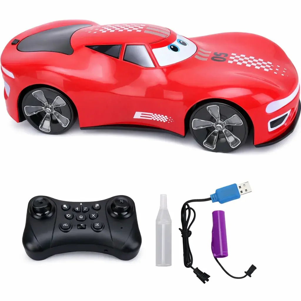 Rode RC drift auto met spray-effect, LED-verlichting en afstandsbediening