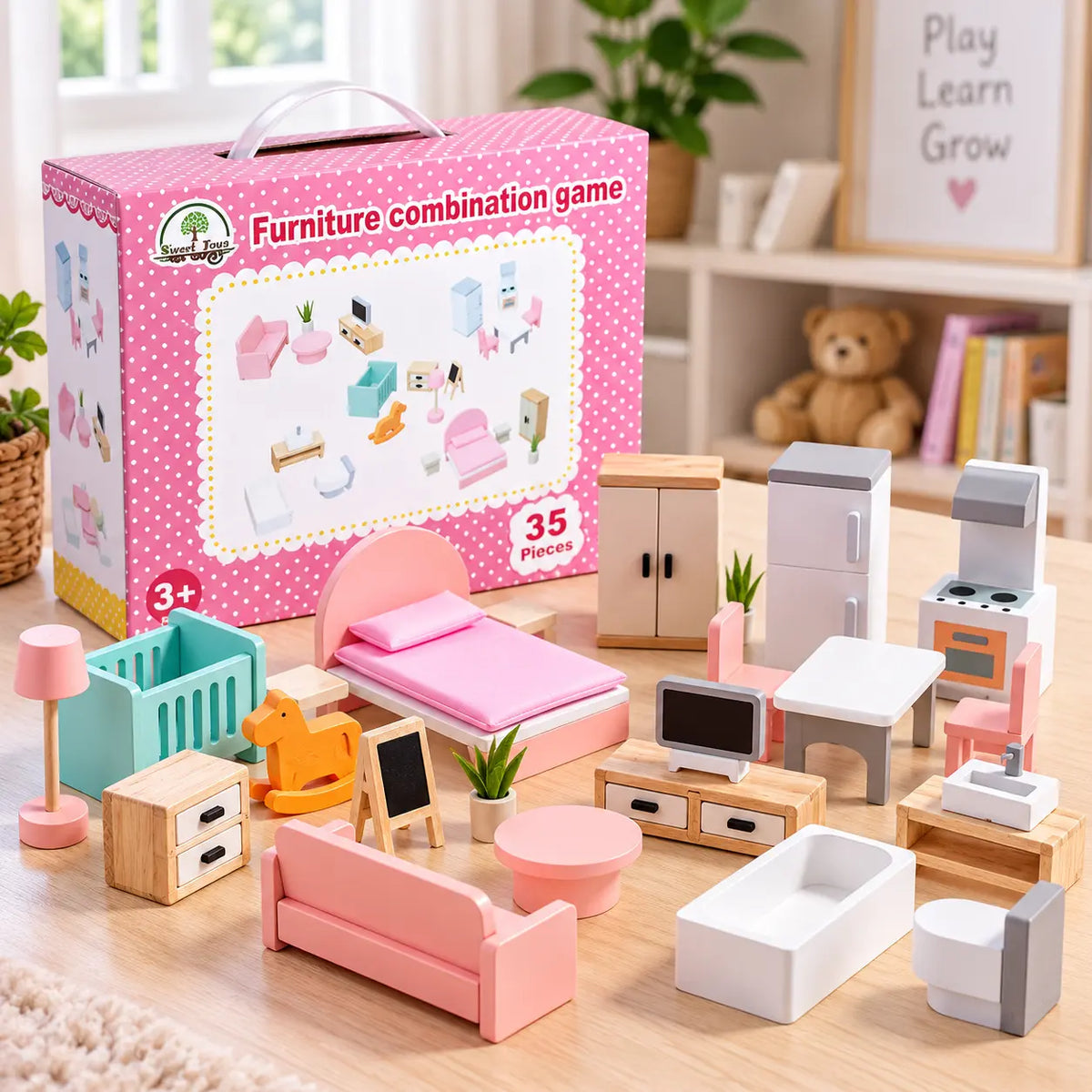 Houten Poppenhuis Meubelset 5 Kamers
