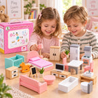 Twee kinderen spelen met de meubels