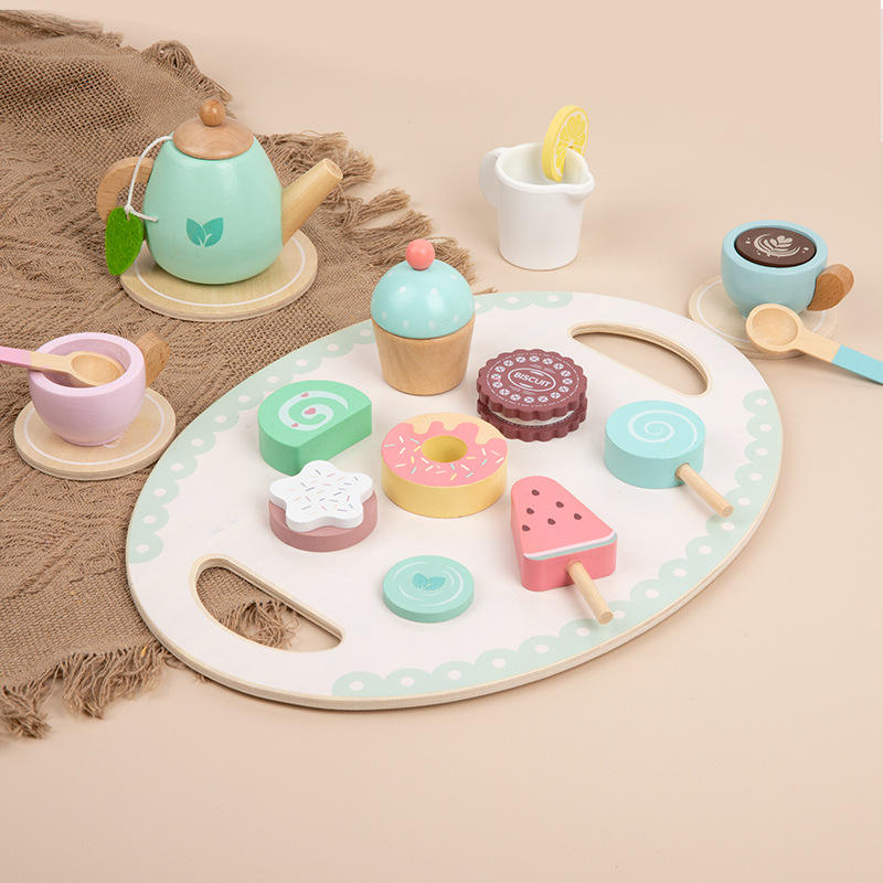 Houten Theeservies Deens Gebak & Theepot
