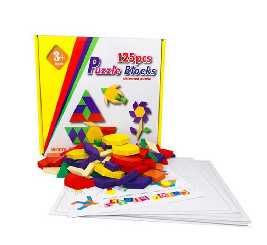 Houten 125-delige Blokpuzzel Montessori Mozaïek voor kinderen 3+