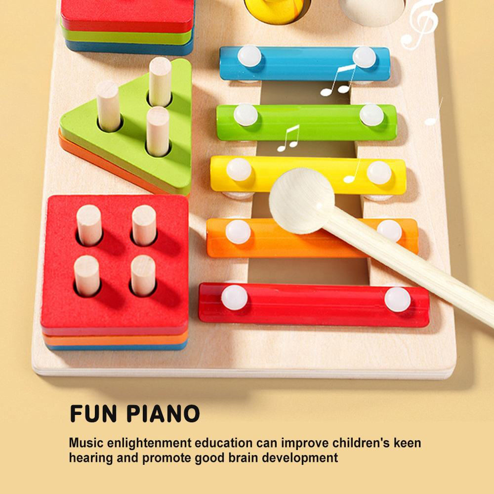 Montessori 3-in-1 Bord Stapelen & Xylofoon, 1–3 jaar