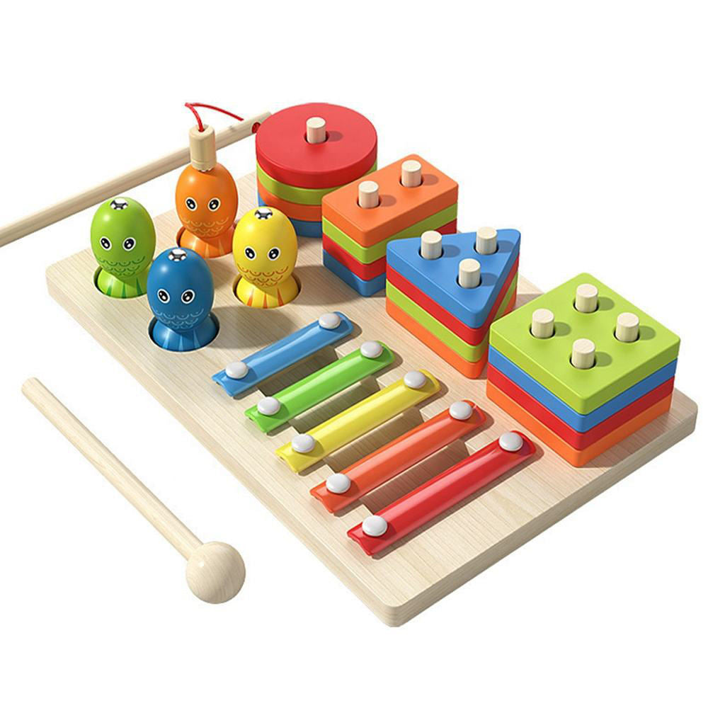 Montessori 3-in-1 Bord Stapelen & Xylofoon, 1–3 jaar