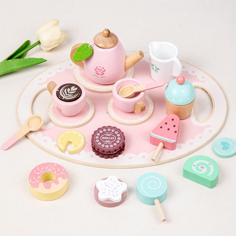 Houten Theeservies Deens Gebak & Theepot