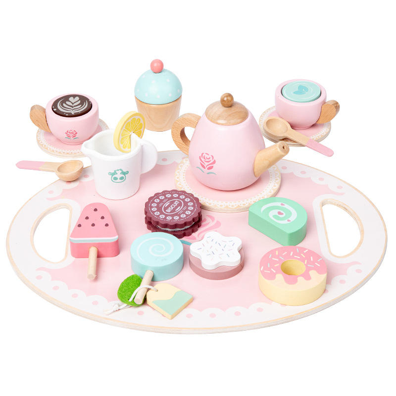 Houten Theeservies Deens Gebak & Theepot