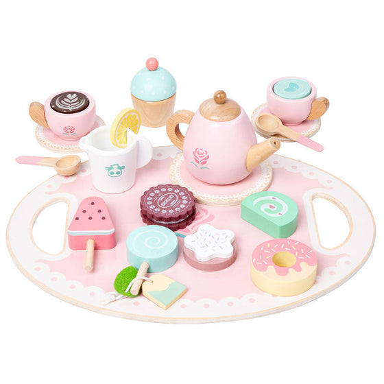 Houten Theeservies Deens Gebak & Theepot