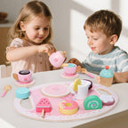 Houten Theeservies Deens Gebak & Theepot