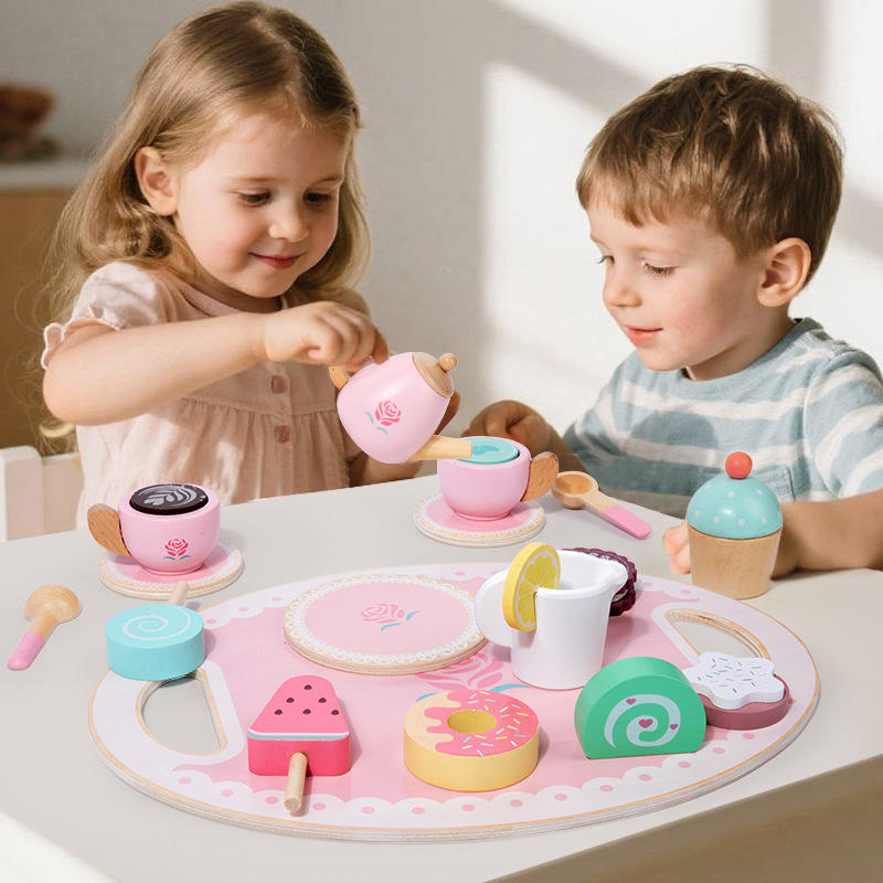Houten Theeservies Deens Gebak & Theepot
