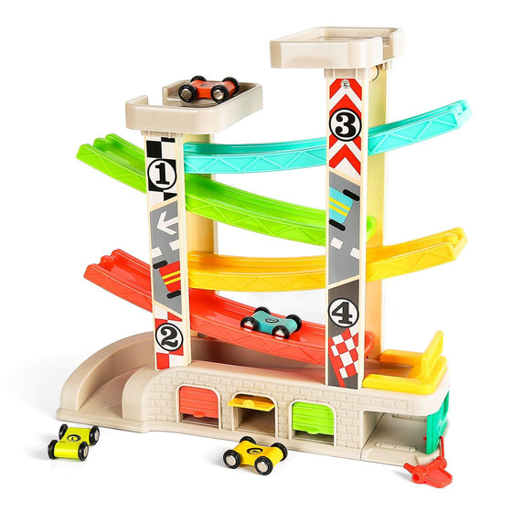 Houten Auto-Racebaan 6 Mini Auto's Racebaan, 1–4 jaar