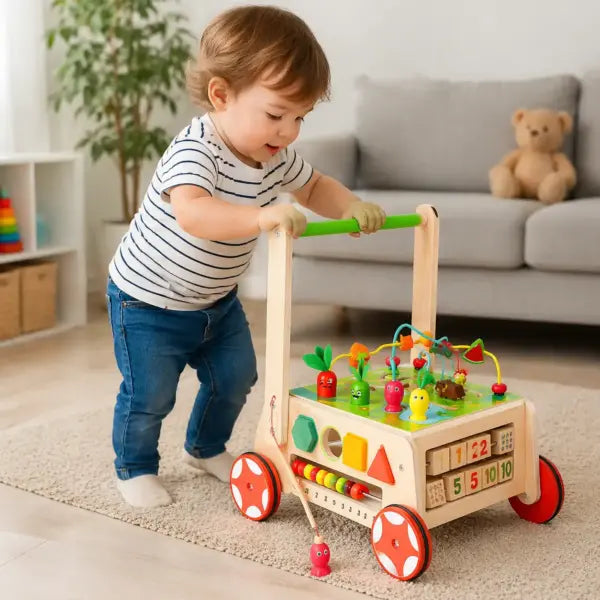 Loopwagen Hout met Activiteitenkubus