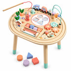 Houten activiteitentafel voor kinderen met treinbaan visspel en motoriekspellen