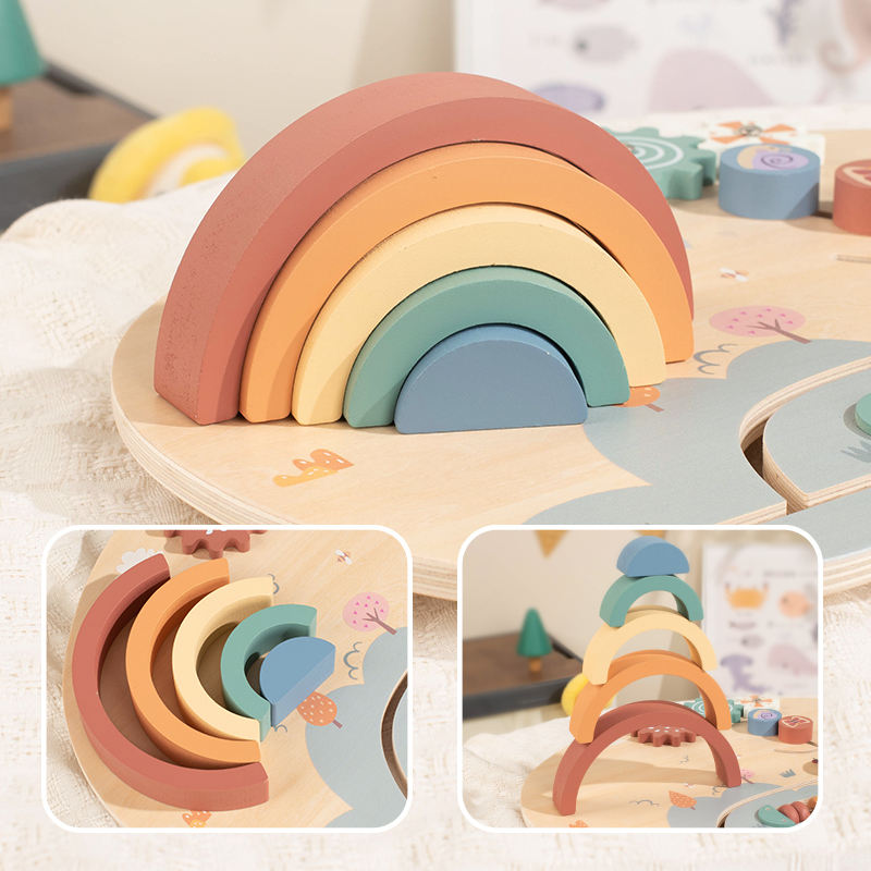 Houten Regenboog Busy Board Plat Sensorisch Leerbord, 1–3 jaar