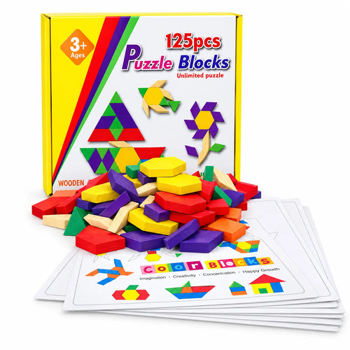 Houten 125-delige Blokpuzzel Montessori Mozaïek voor kinderen 3+