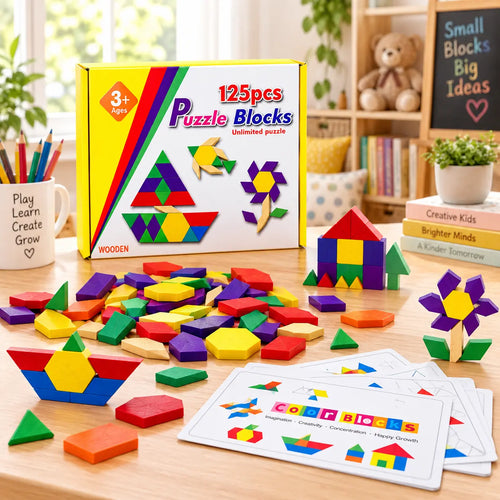 Houten 125-delige Blokpuzzel Montessori Mozaïek voor kinderen 3+