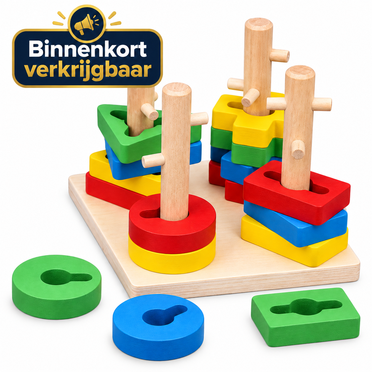 Houten Bouwblokken Stapelset in Houten Doos
