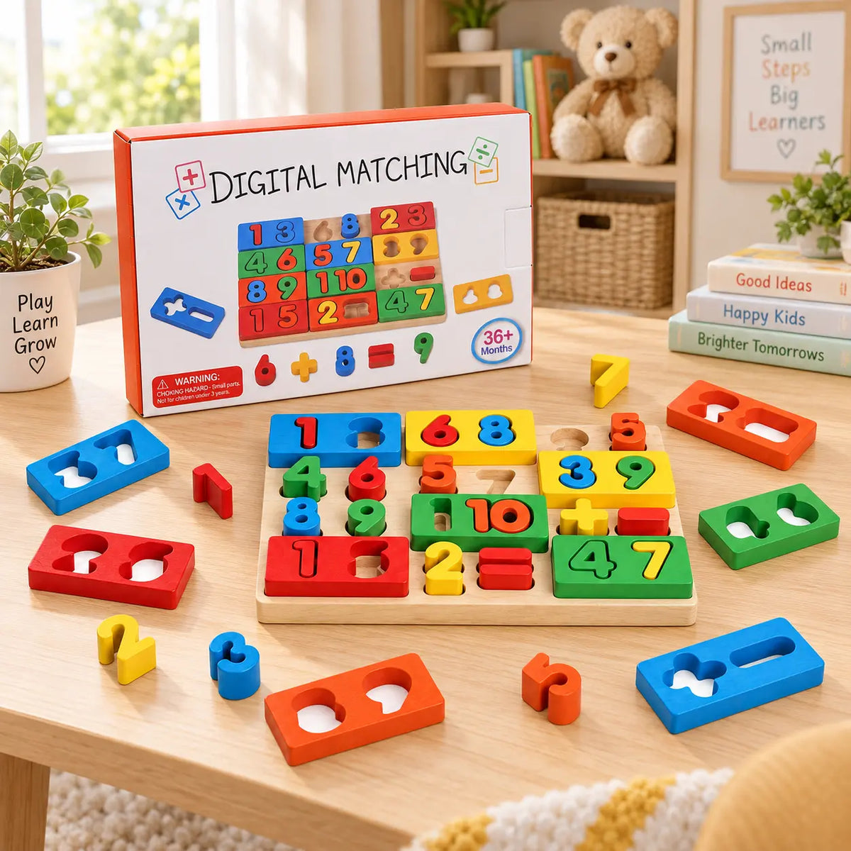 Houten Cijfer- en Vormpuzzelbord voor kinderen vanaf 3 jaar 2