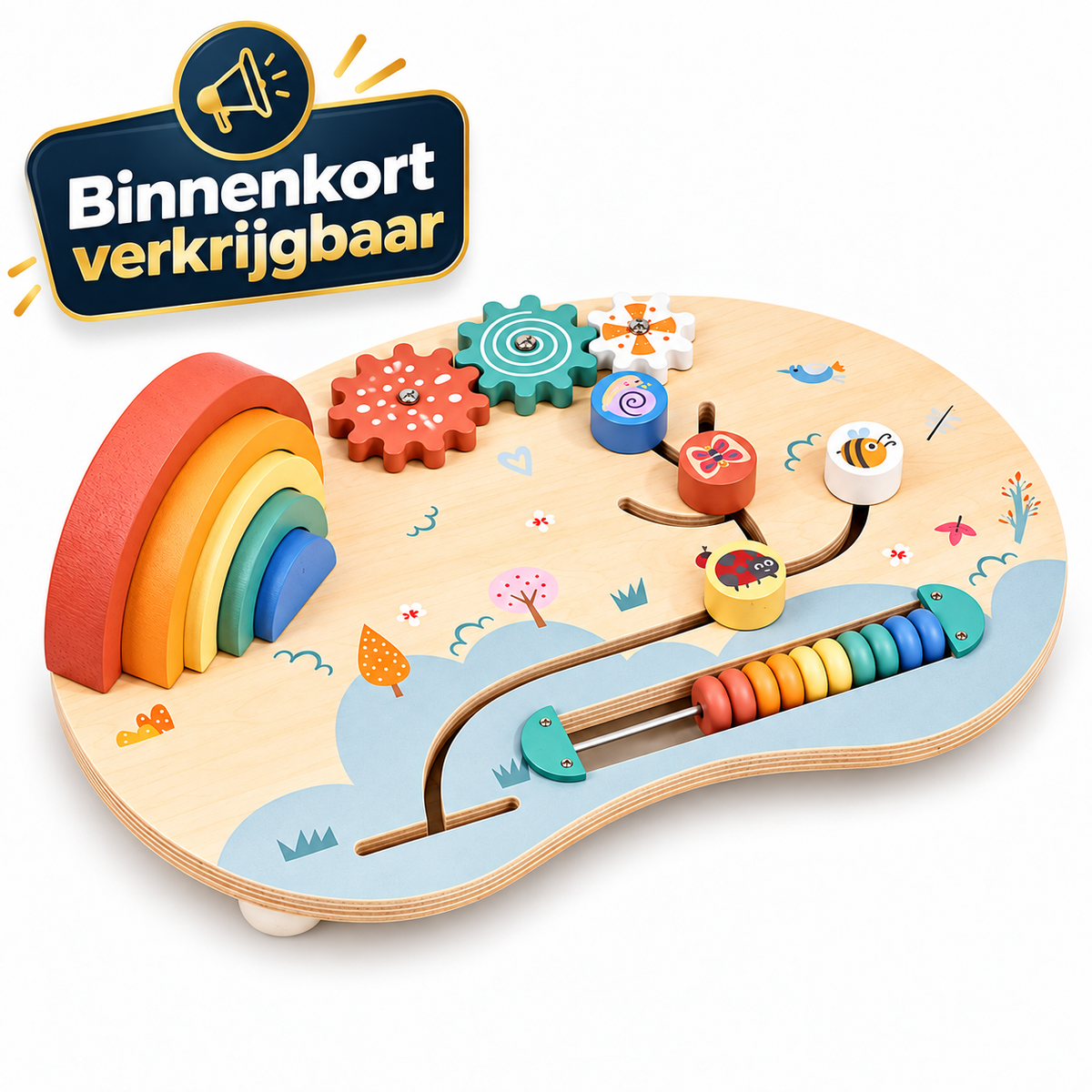 Houten Regenboog Busy Board Plat Sensorisch Leerbord, 1–3 jaar