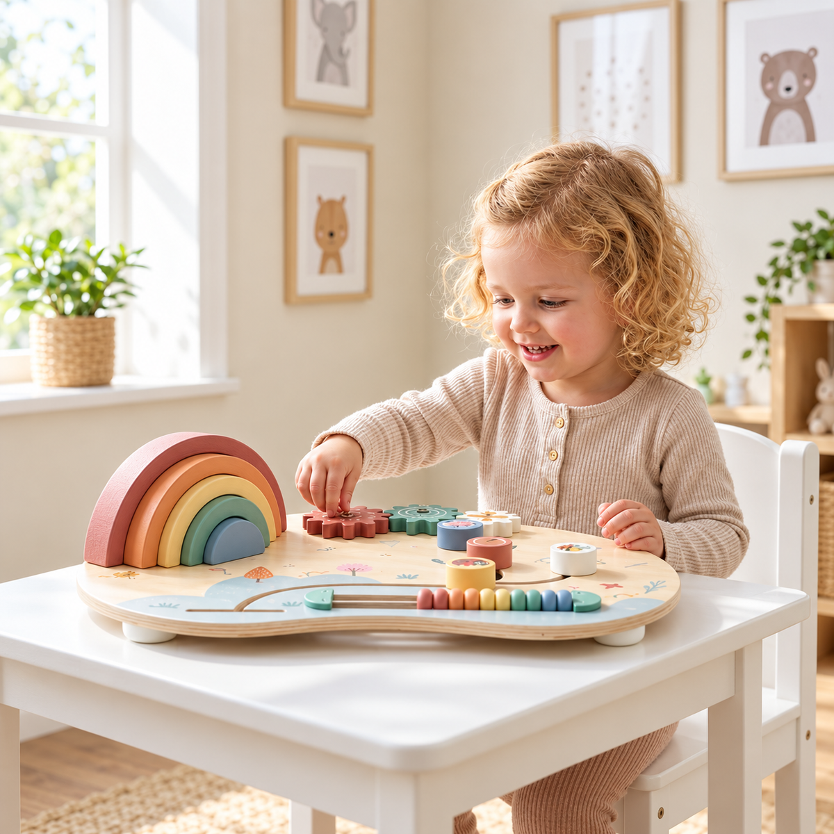 Houten Regenboog Busy Board Plat Sensorisch Leerbord, 1–3 jaar