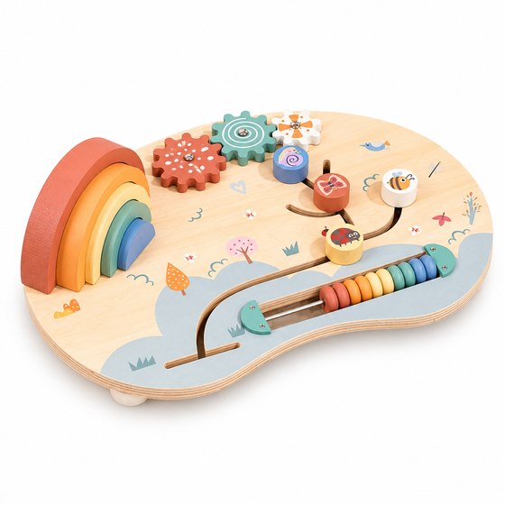Houten Regenboog Busy Board Plat Sensorisch Leerbord, 1–3 jaar
