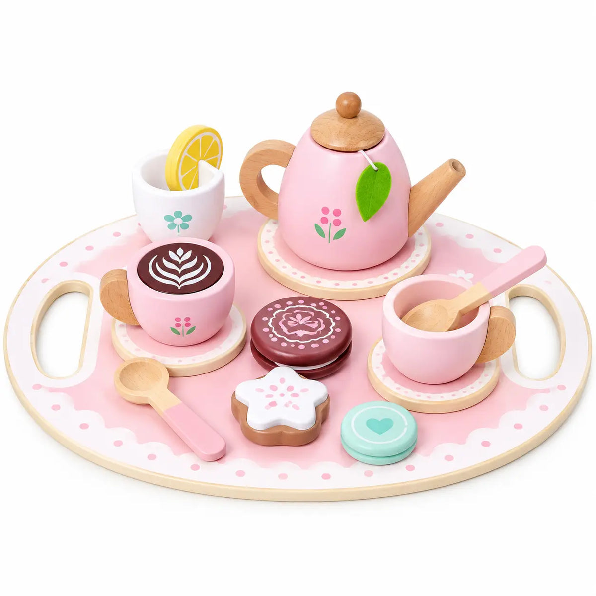 Houten Theeservies Deens Gebak & Theepot 