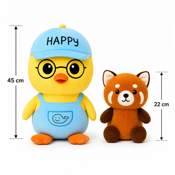 Knuffel Set van 2 – Gele Eend & Rode Panda Pluche Dieren voor Kinderen