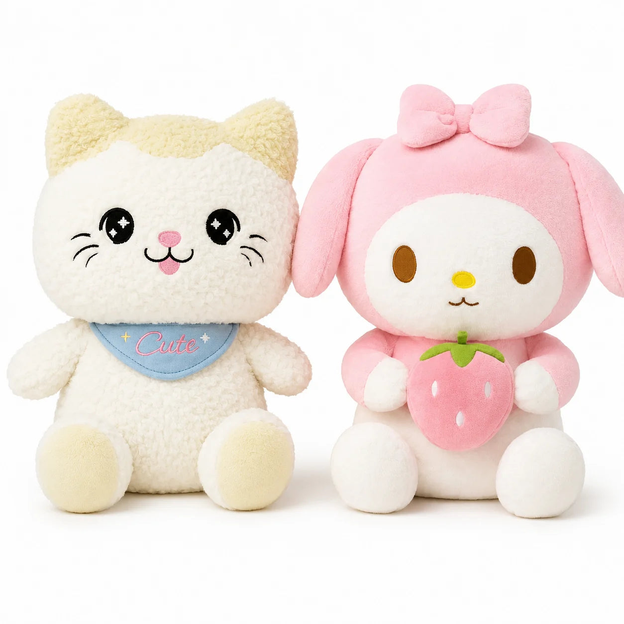 Knuffel Set van 2 Witte Kat en Roze Konijn - Bextunio