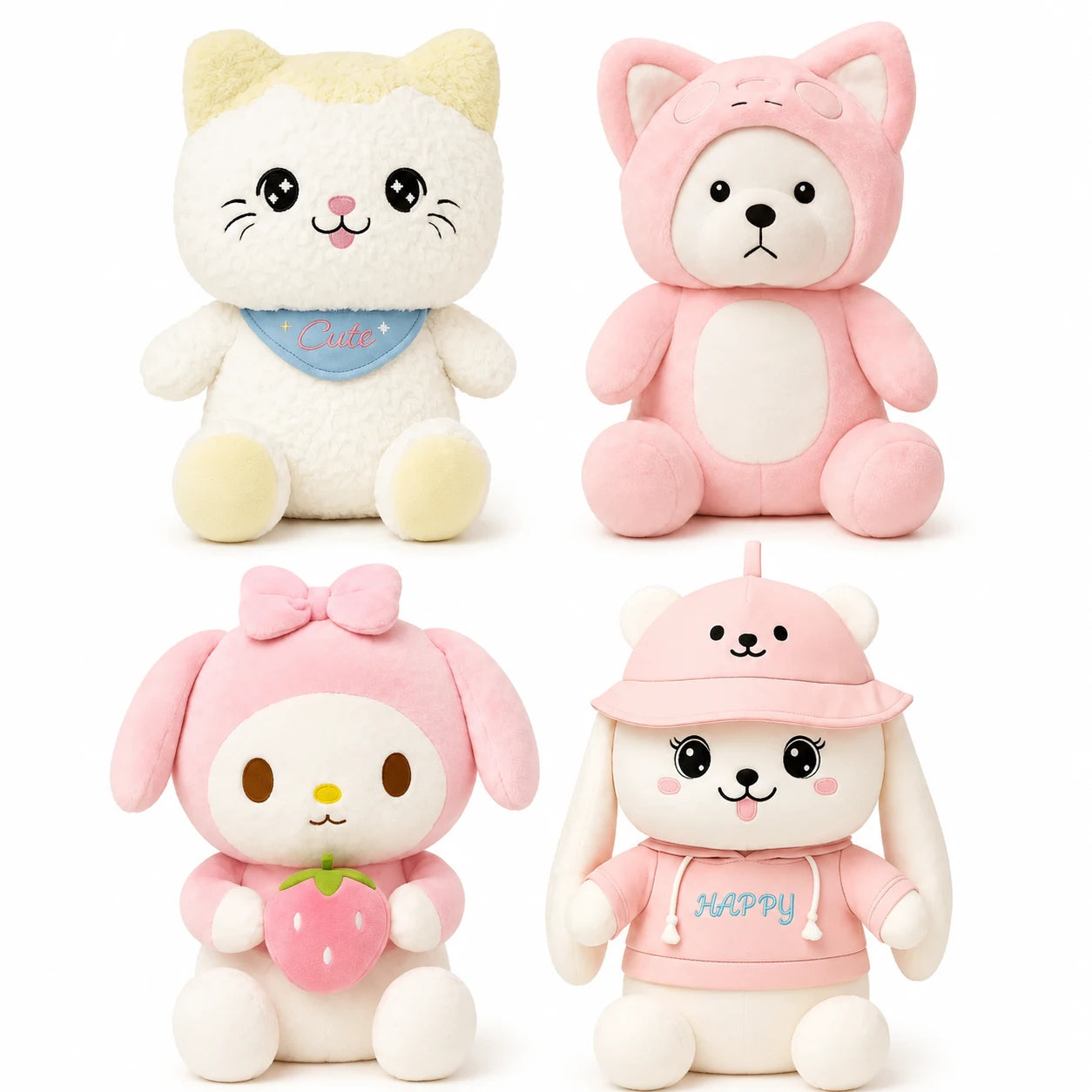 Knuffel Set van 4 Roze Pluche Dieren - Bextunio