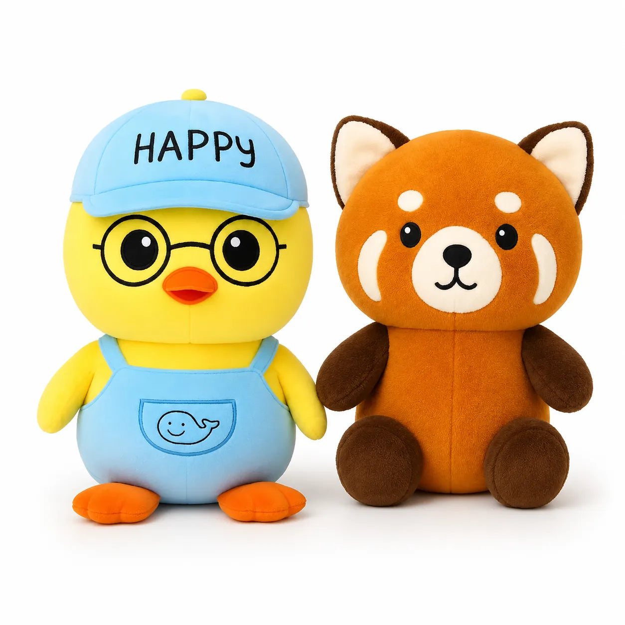 Knuffel Set van 2 – Gele Eend & Rode Panda Pluche Dieren voor Kinderen