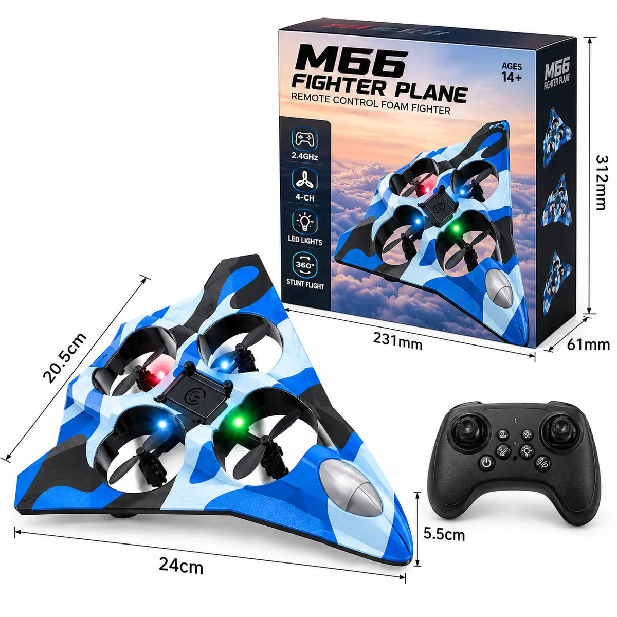 Kind bestuurt M66 RC straaljager drone met 2,4 GHz controller