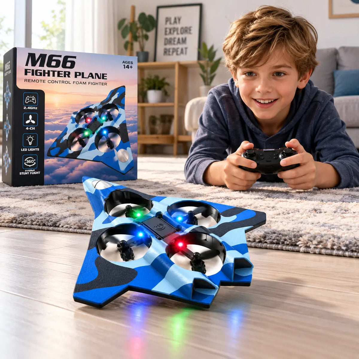 M66 foam fighter vliegtuig met 360 graden stuntvlucht en LED-lampen