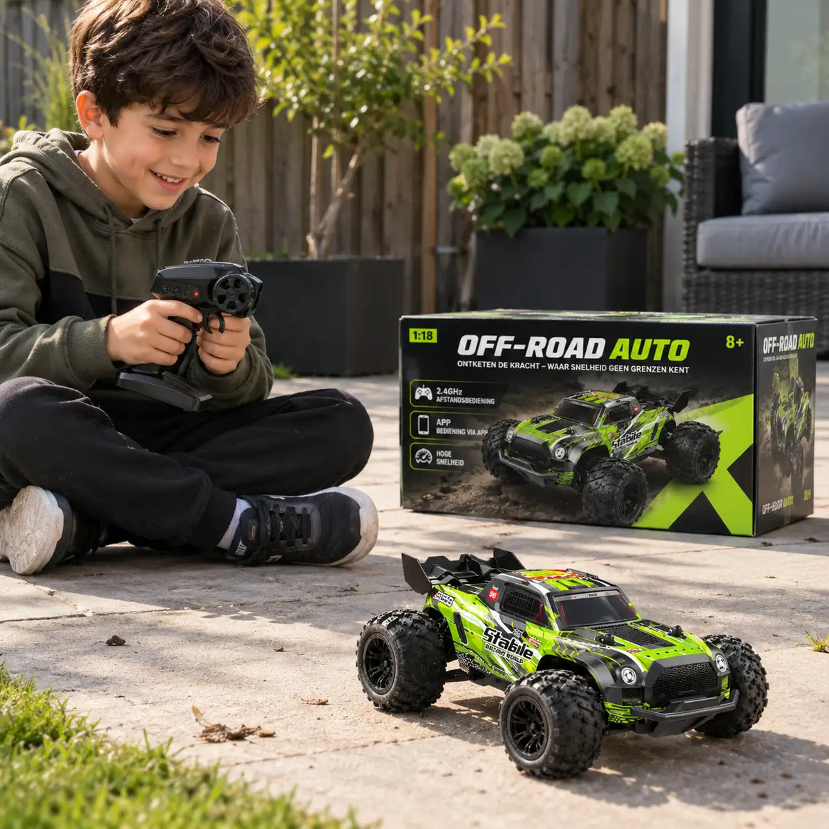 Oplaadbare RC monstertruck schaal 1:18 voor kinderen vanaf 8 jaar