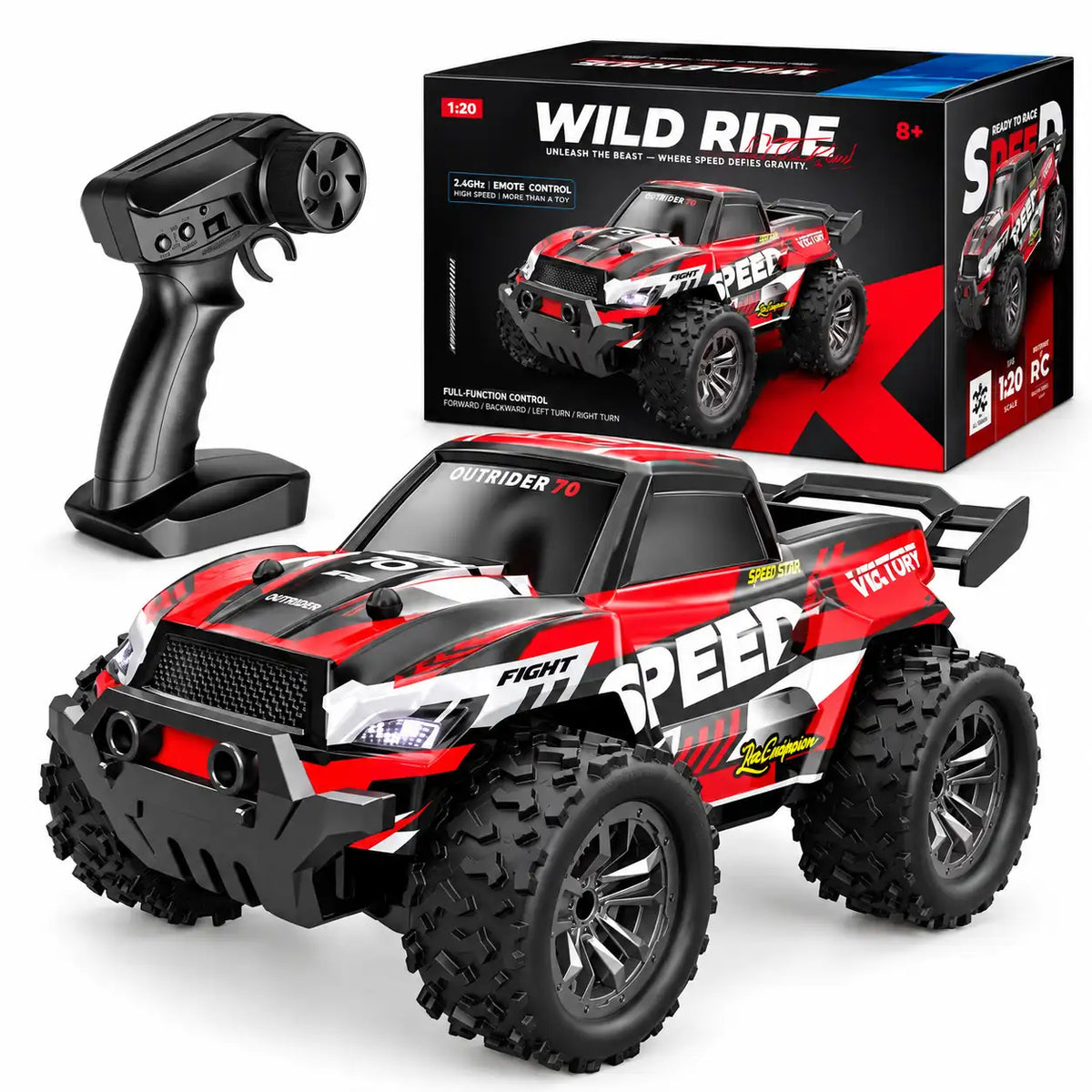RC offroad monstertruck 1:20 rood met 2,4 GHz afstandsbediening