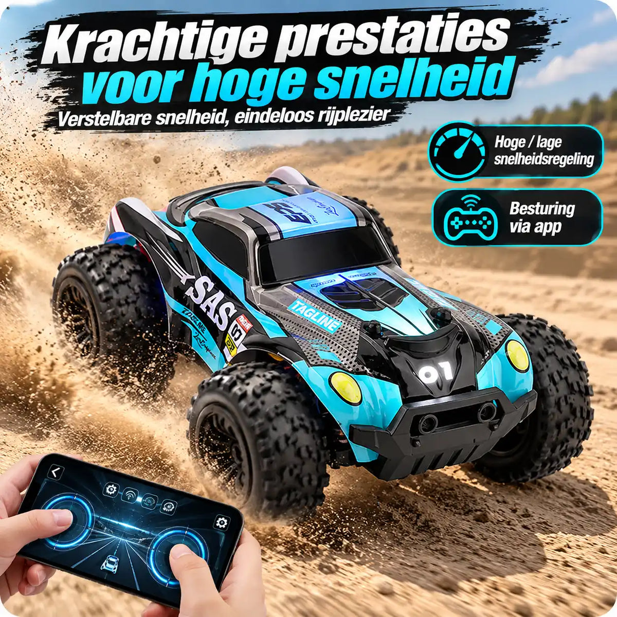 Blauwe bestuurbare RC auto met 2,4 GHz afstandsbediening