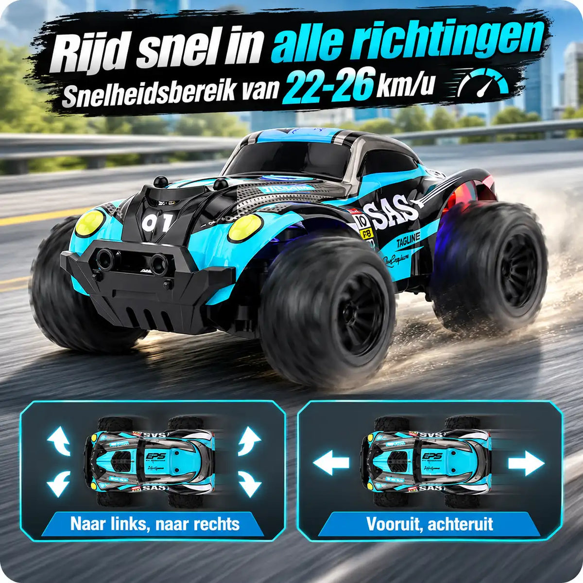 Oplaadbare RC monstertruck met grote terreinbanden