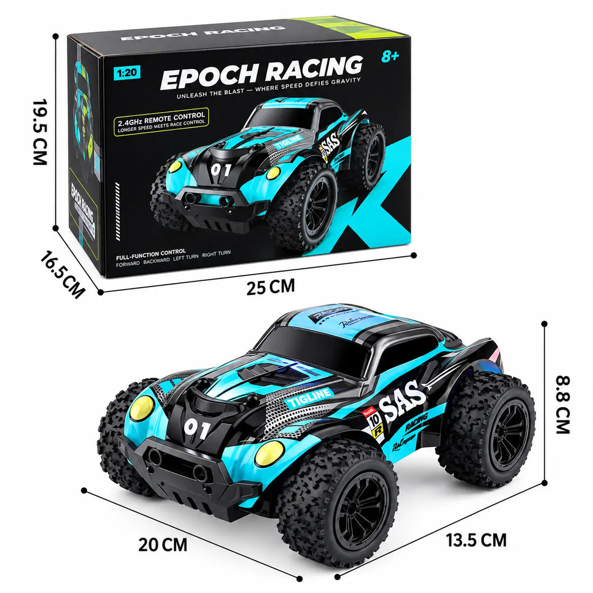 RC raceauto met LED verlichting en 20 tot 30 meter bereik
