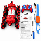 Robot RC Auto 8WD met Spray & Licht rood inclusief afstandsbediening, polsband en accessoires