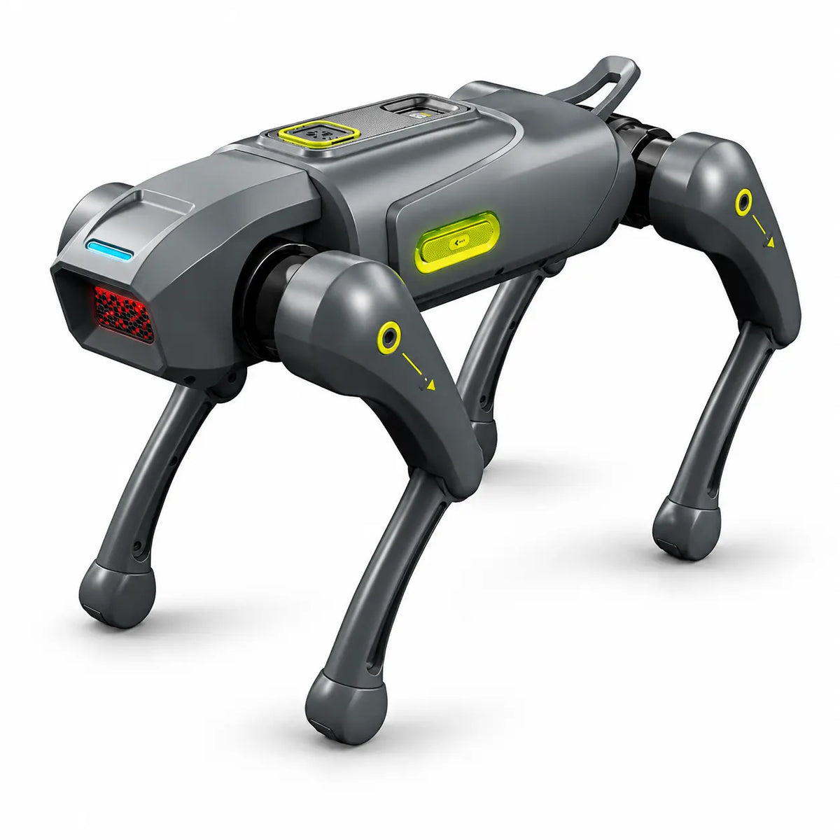 Grijze R43 CyberDog robothond met LED-details op witte achtergrond